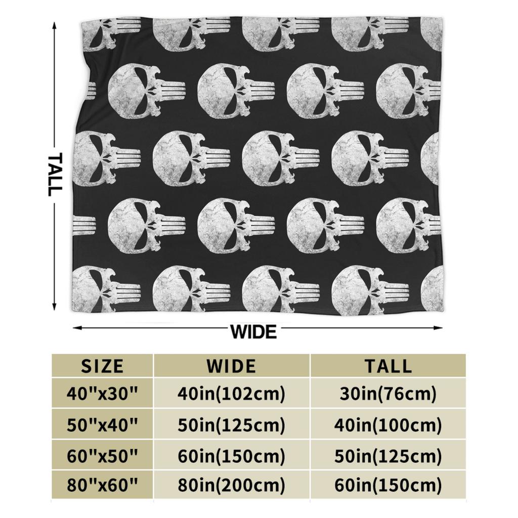 Punisher Skull Grunge Blankets Fleece Printed  Multi-function Warm Throw Blankets for Sofa Car Bedding Throws