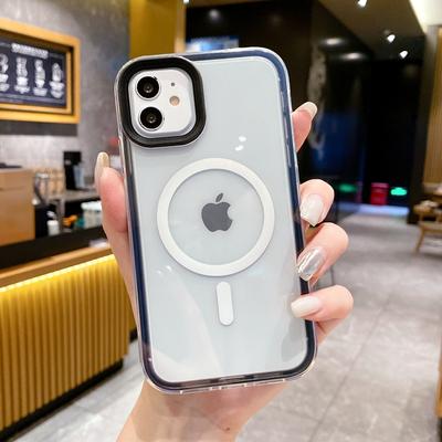 Luksusowe przezroczyste etui Magsafe do ładowania bezprzewodowego na telefon iPhone 11 12 13 14 15 Pro Max Magnetyczne etui odporne na wstrząsy