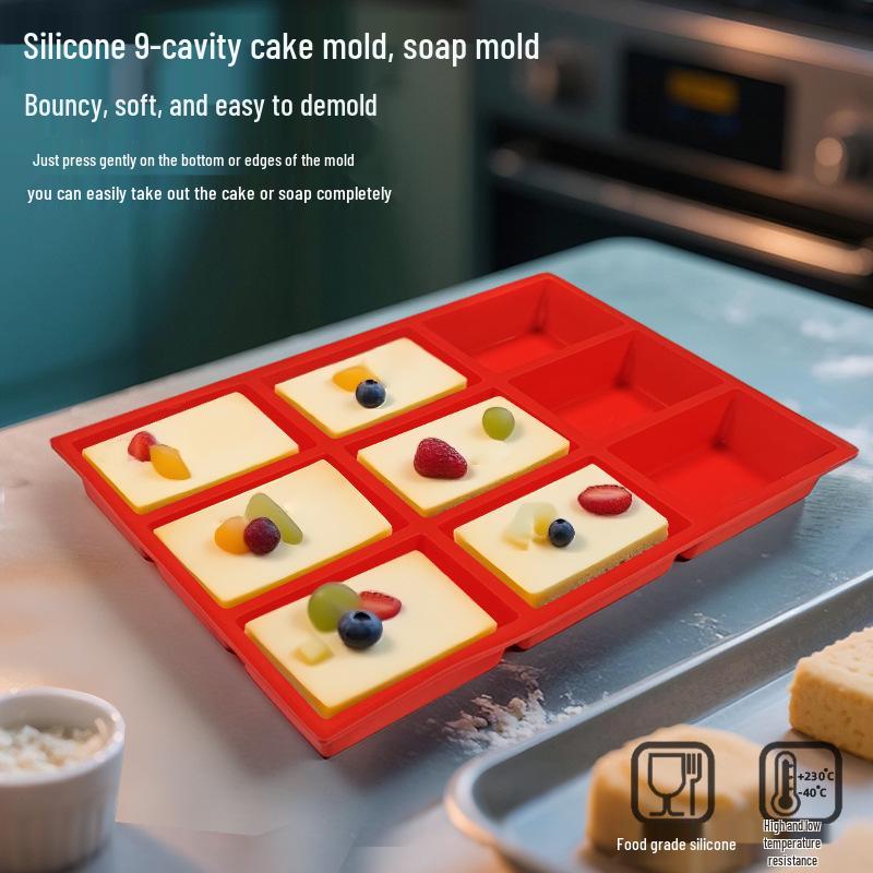 9-Cavity Rectangular Silicone Mold for Cake, Soap, Incense, DIY Chocolate