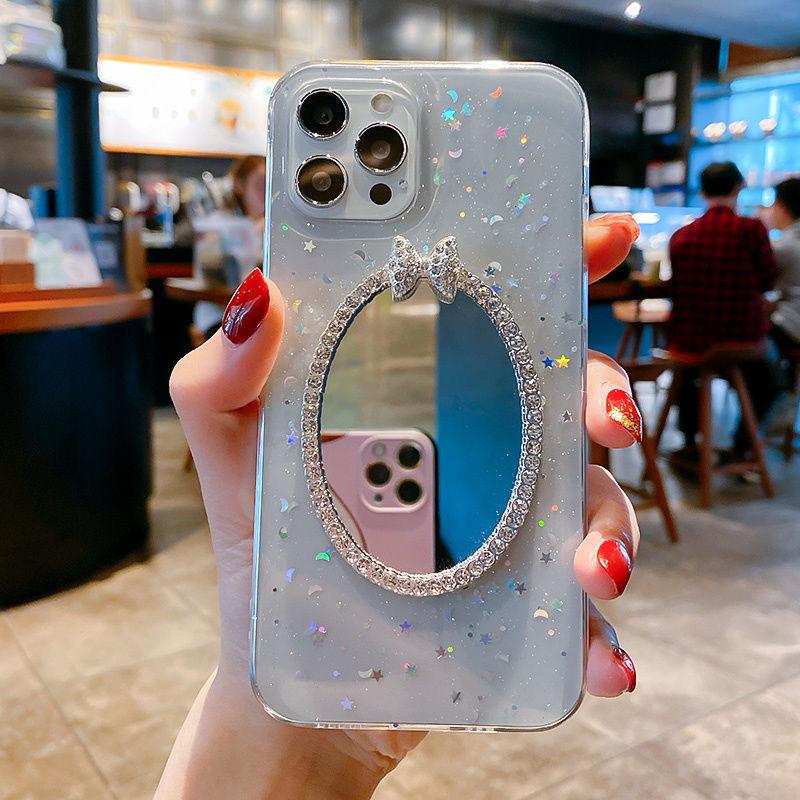 

Apple 17Promax Phone Case For Iphone 16 Transparent 15 Glitter Xs Makeup Mirror 14Plus Rhinestones iPhone 17Promax