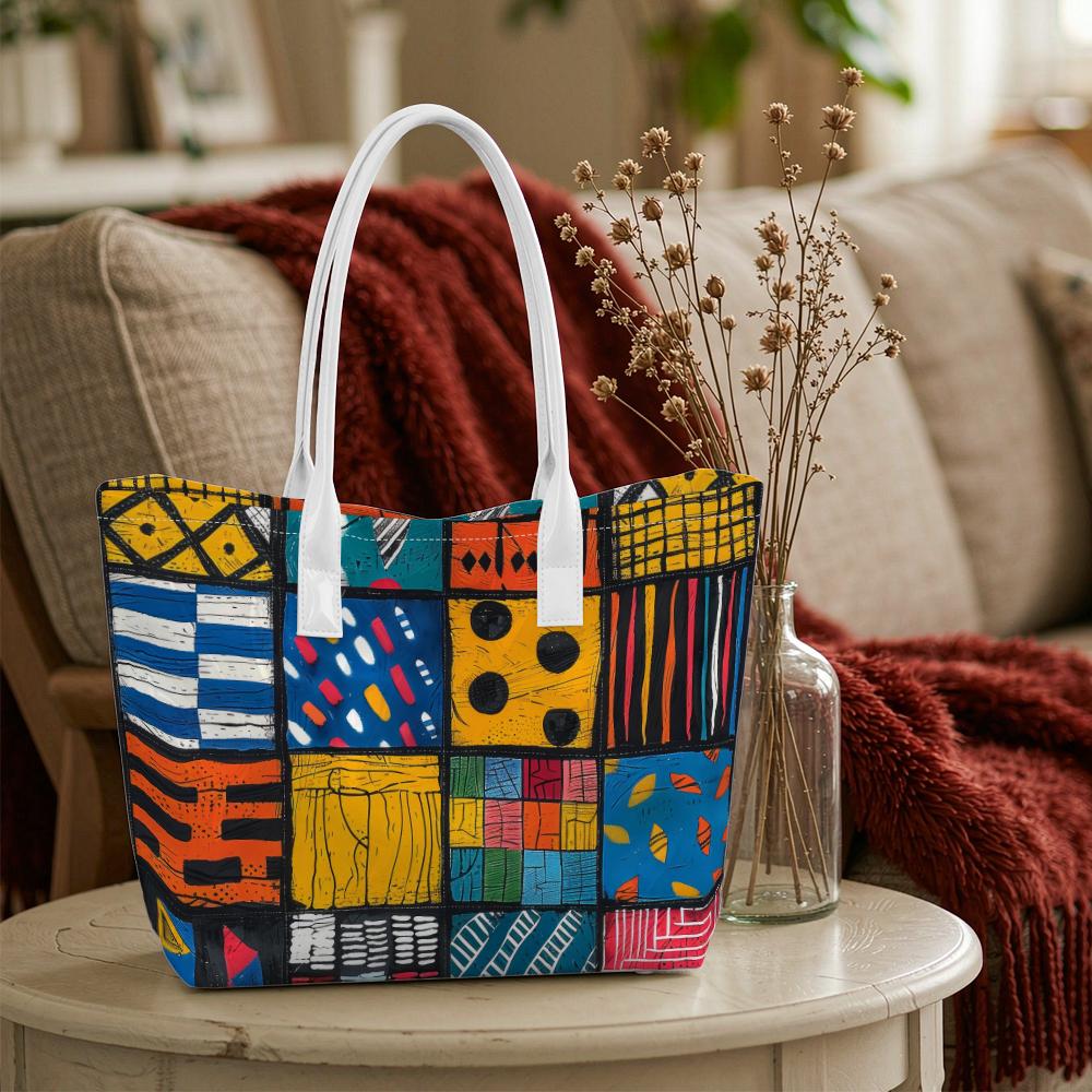 African Geometric Print Tote Bag Casual Large Capacity Daily Use Shoulder Bag