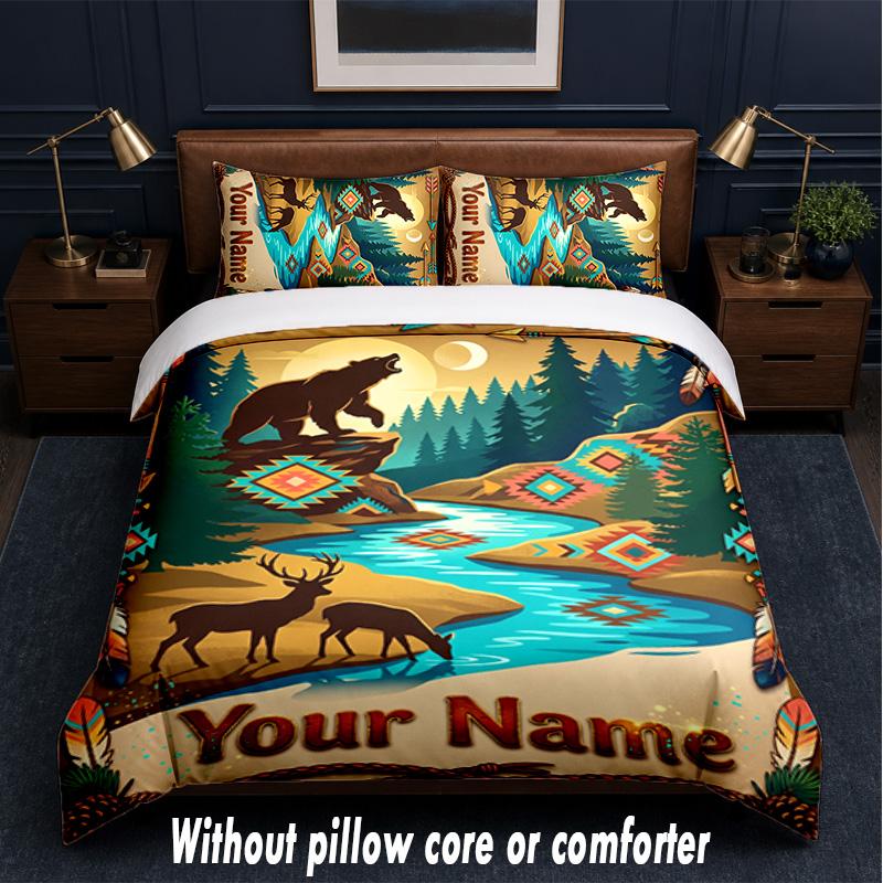 Teddy Bear Theme Custom Text Or Name 3Pcs Bedding Set,1 Flat Sheet & 2 Pillowcases Personalized Home Bedding