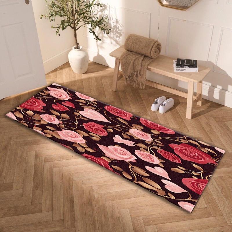 Red Rose Flowers Runner Rug Valentine's Day Candlelight Dinner Decoration Mat Corridor Porch Decoration Carpet Home Rug