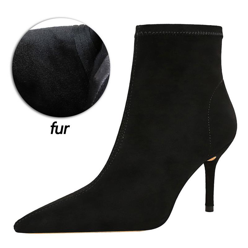 Shoes Leather Boots Women High-Heeled Boots Keep Warm Winter Boots Pointed Toe Stiletto High Heels Women Ankle Boots