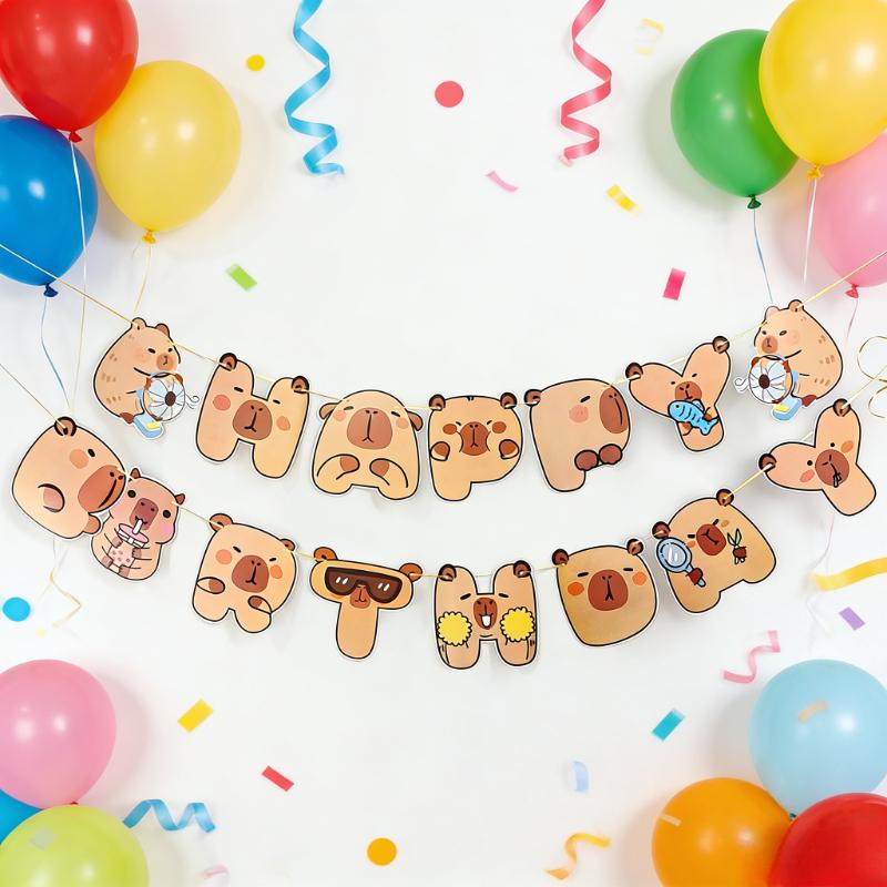 1pc Capybara Happy Birthday Flag Decorations Cute Animal Themed Party Supplies Baby Shower Wall Hanging Garland Backdrop Decor