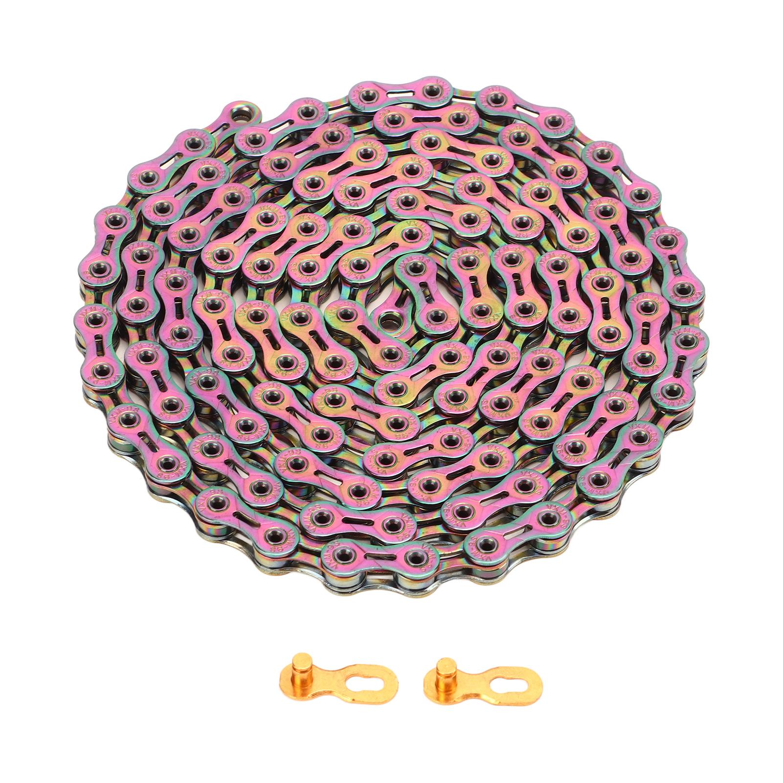 9 Speed Bike Chain Carbon Steel Wear Resistant Stable Safe Colorful Electroplated Bicycle Chain for Mountain Road Bike