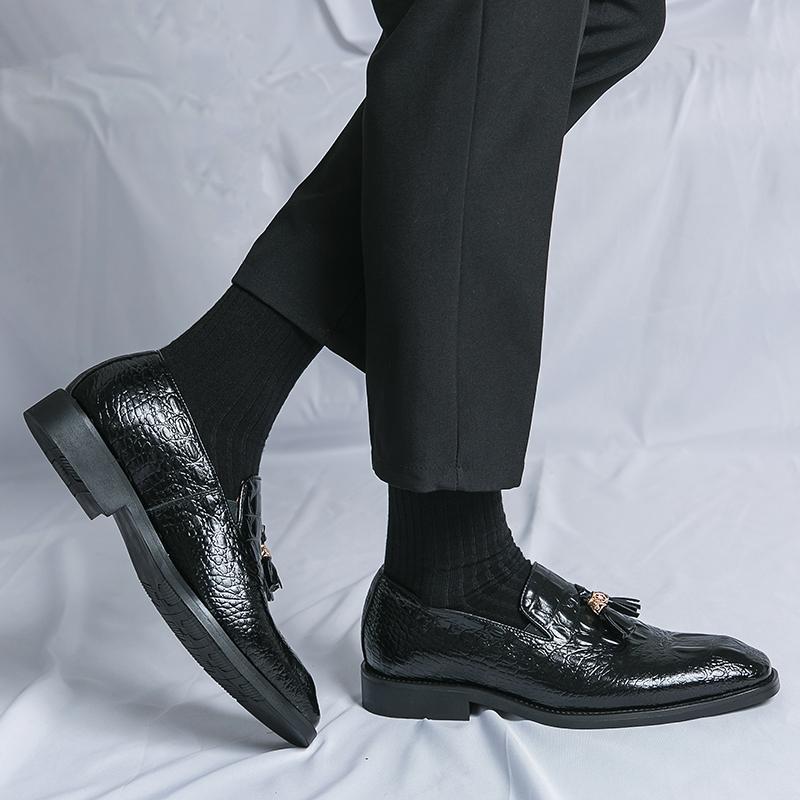 Luxury Brand Men Tassel Loafers Leather Dress Shoes Crocodile Prints Casual Business Slip-On Wedding Party Lightweight Men Shoes
