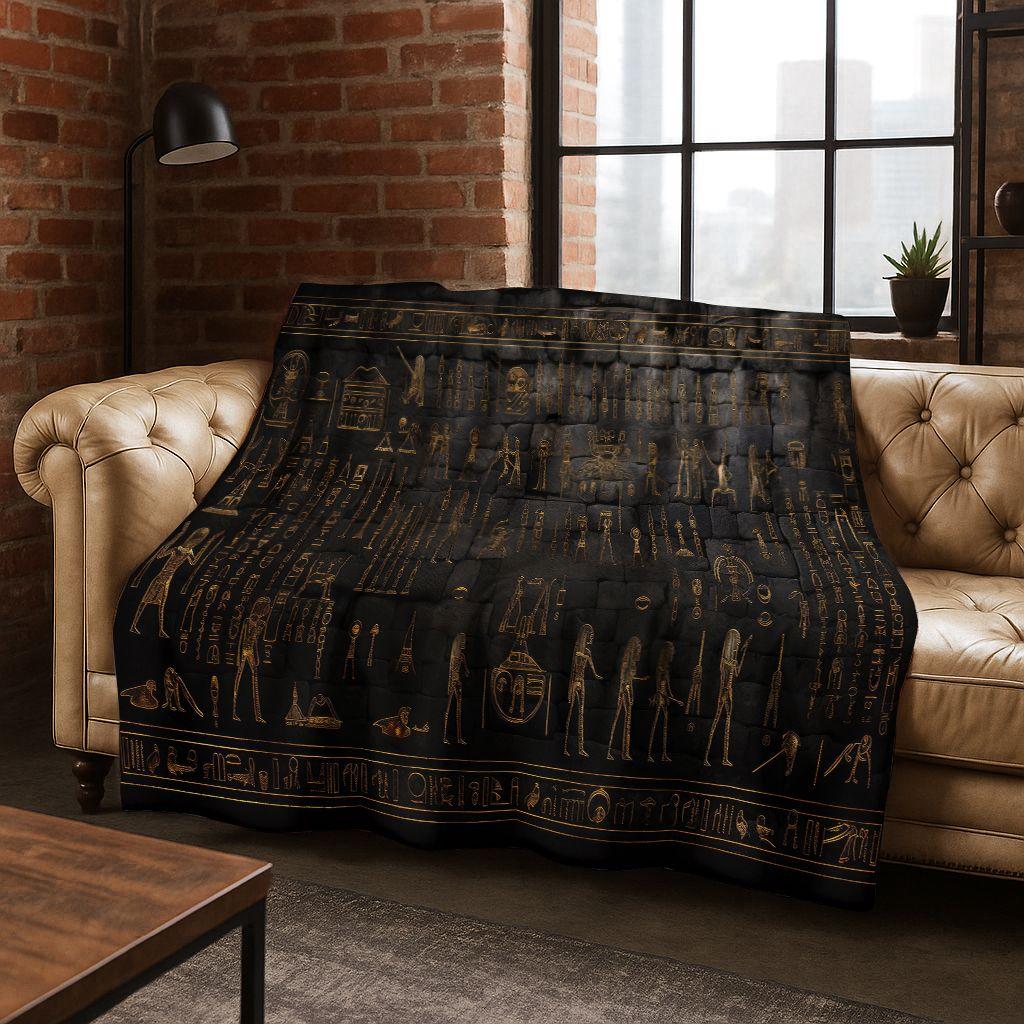 Ancient Egyptian Hieroglyphic Symbols Carved Murals Flannel Blanket,Cozy Soft Throw Blanket for Home Bedroom Bed Sofa Cover Gift