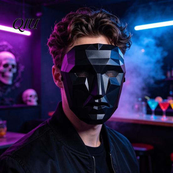 Full Face Geometric Mask Halloween Mask, Polygonal Cool Party with Mesh Eyes, Three Dimensional Black White Cosplay for Masquerade, Costume Accessory
