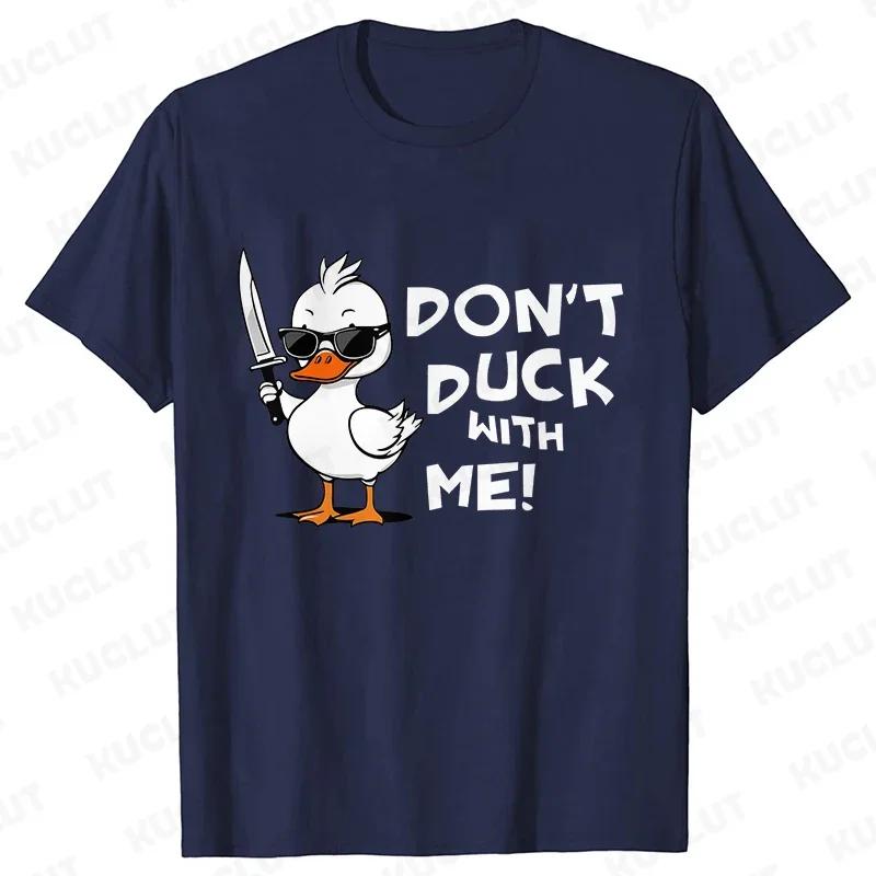 Men's "don't Duck with me" funny cartoon duck pattern printed 100% pure cotton casual short-sleeved T-shirt streetwear top