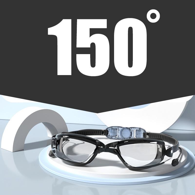 -1.5~-8.0 Adult Myopia Swimming Goggles Waterproof Anti-fog HD Transparent Electroplated Large Frame With Earplugs