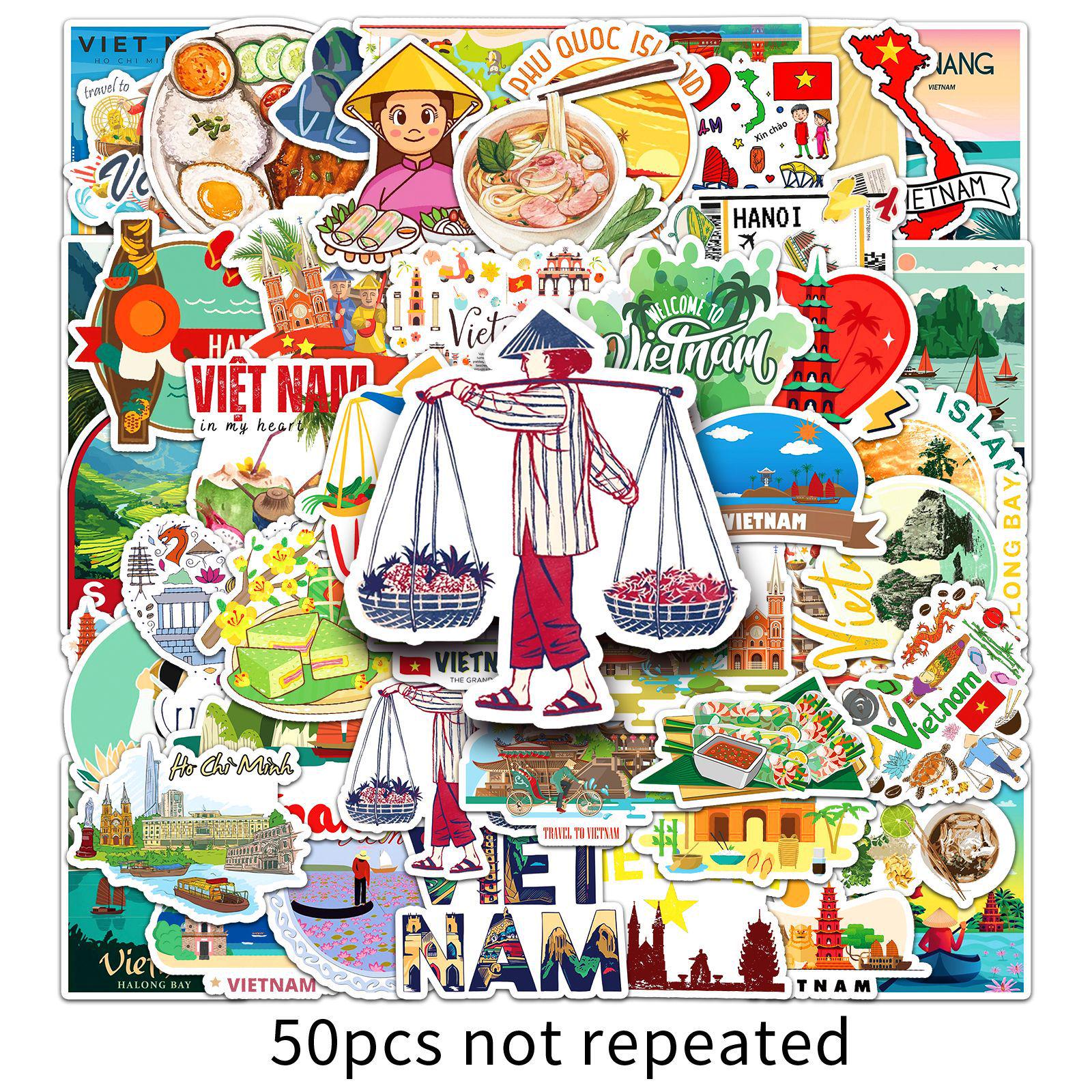 

50 Vietnam Architecture Cartoon Stickers: Outdoor, Stationery, Thermos Cup, Journal