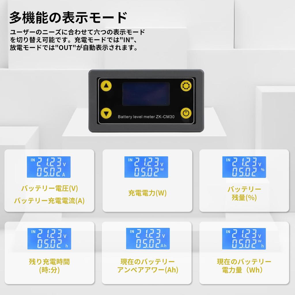 DROK DC 30A Digitaltester mit bidirektionaler Funktion, inklusive Kraftstoff- und Anzeigefunktion, 6-60V Amperemeter, Voltmeter, Amperestunden-Zähler, Hintergrundbeleuchtung, Anzeige,