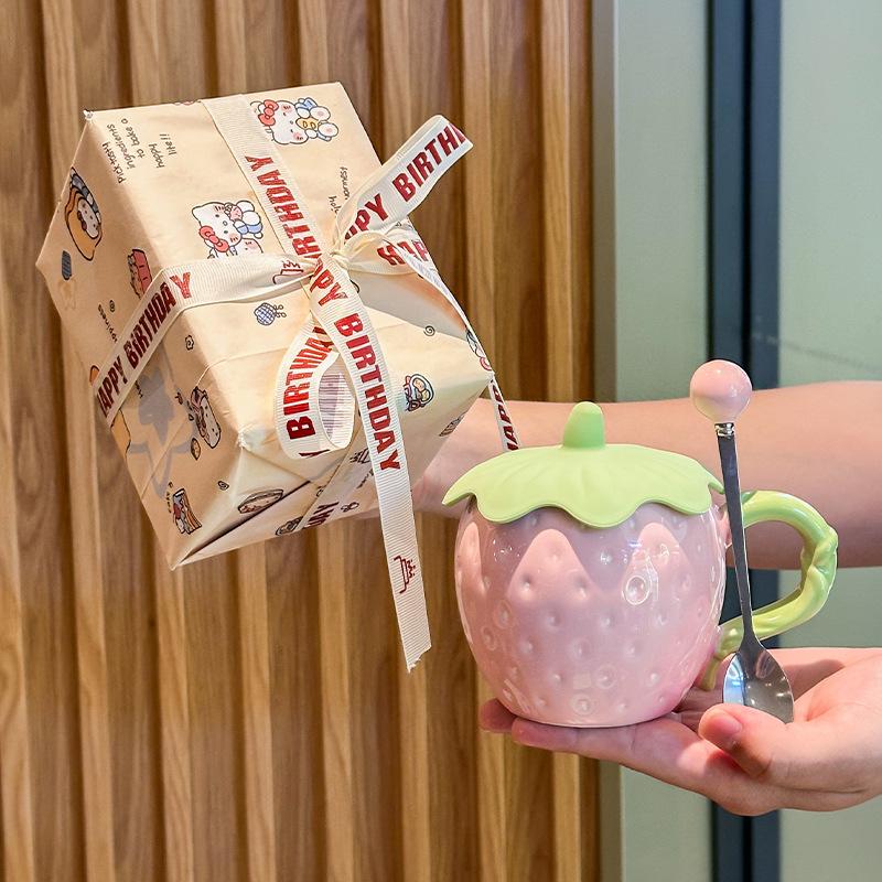 Ins roztomilý jahodový keramický hrnek dárková krabička vysoce hodnotný hrnek s víčkem suvenýr dárek k narozeninám praktický pro dívky