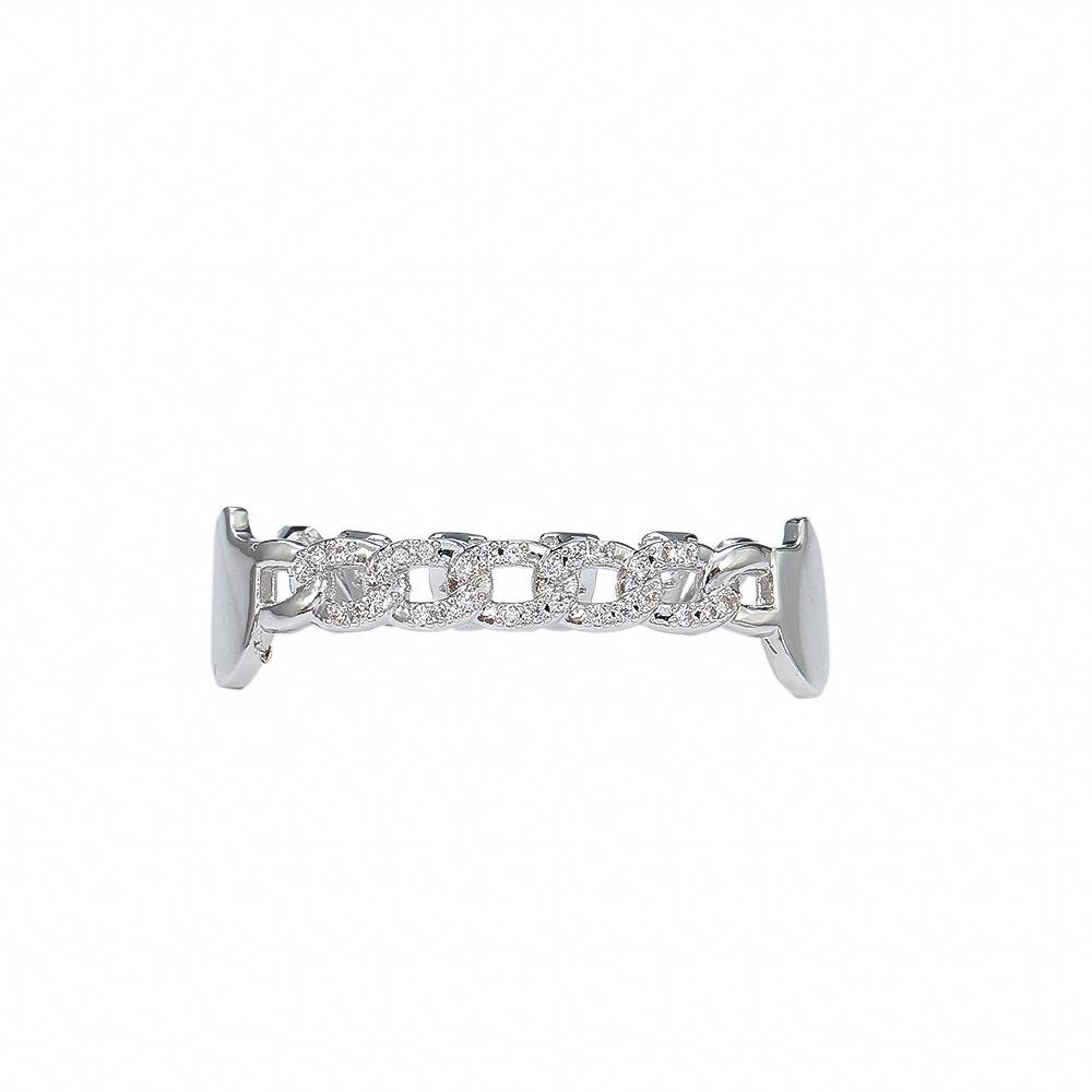 Hot-Selling European & American Hip Hop Halloween Grillz: Chain & Hollow Out Zircon Inlaid Fangs