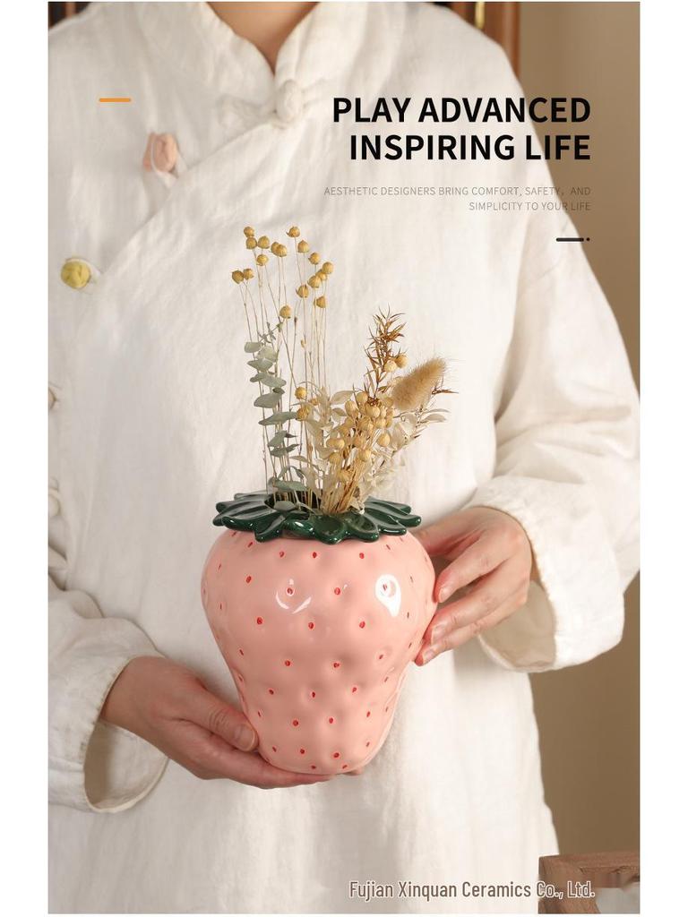 Luxury Strawberry Ceramic Vase: Stylish Home Decor Ornament for Living Room