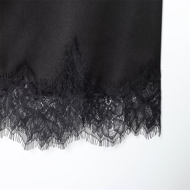 2025 Autumn European & American Style Women's Fashion Lace Satin Midi Skirt