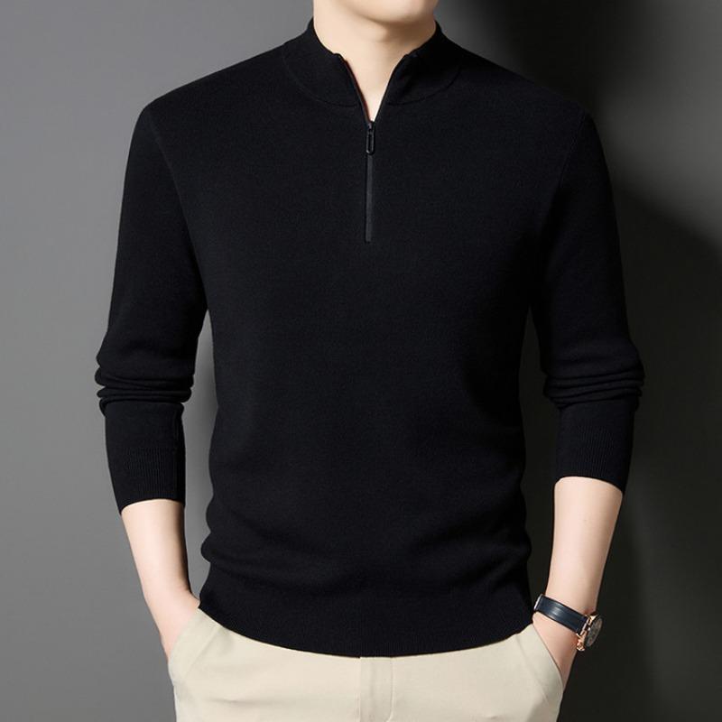 Men Half High Collar Zipper Warm Knitted Pullover Sweater