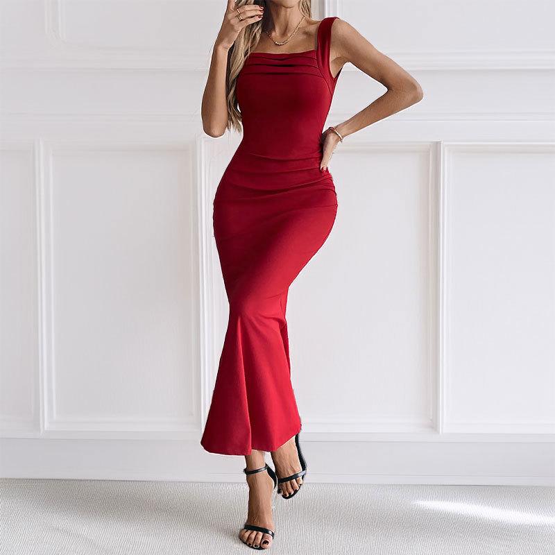 Vestido de Fiesta Largo Slim con Tirantes de Espagueti y Espalda Descubierta para Mujer