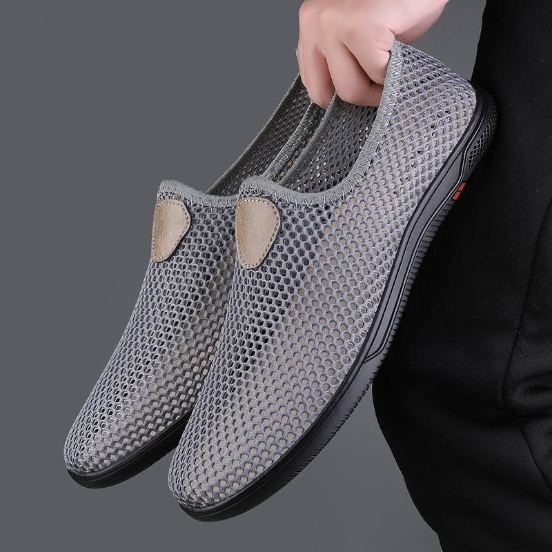 Fashion Summer New Hollow Out Casual Shoes Breathable Flat Shoes Men's Mesh Shoes Beach Shoes Anti Slip Soft Sole Shoes Men's Loafers