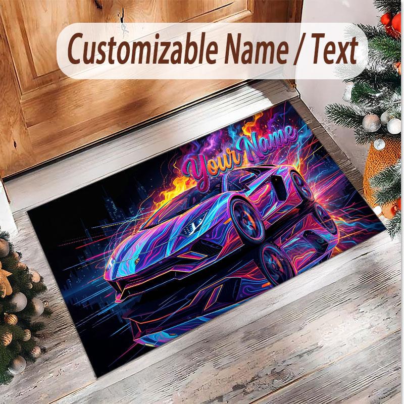 Auto-Rennsport-Thema Weicher Kristall-Samt Teppich Benutzerdefinierter Name & Text Druck Rutschfester Boden Teppich für Schlafzimmer Wohnzimmer