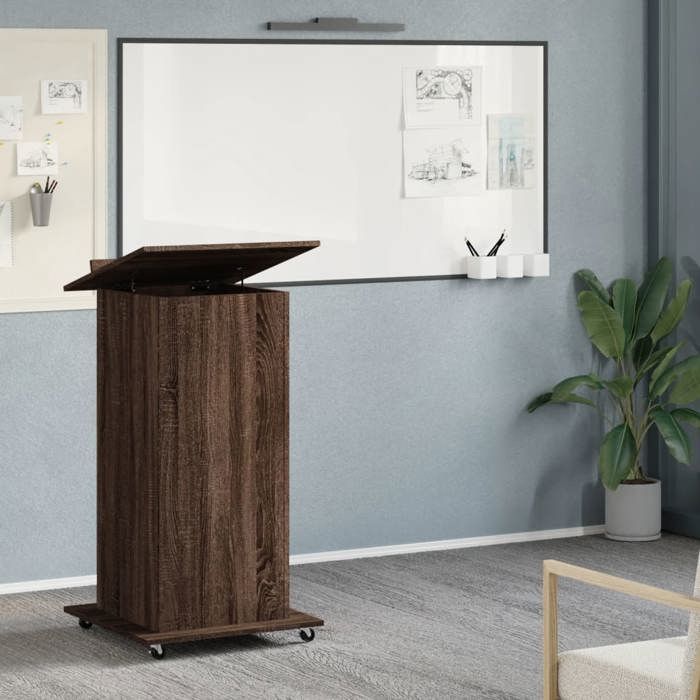 VidaXL Lectern and Wheels and Drawer Brown Oak Engineered Wood, Rostrum, Speaker's Stand, Lectern, Platform, Podium, 848030