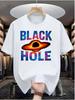 Summer Male Casual White T Shirt Starry Black Hole Letter Print Soft Cotton Short Sleeve Astronomy Minimalist Daily Top