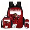 Ronaldo 3Pcs Set School Backpack Football Sport Backpack,Pencil Bags,with Lunch bag,Football Star Bookbag Knapsack