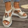 Women's Large Size Slope Heel Sandals Shoes Summer Casual Buckle Design Thick Sole Beach Sandals 36-43