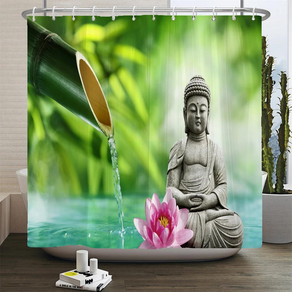 Cortina de ducha de bambú de planta verde, cortina de baño de poliéster impermeable, árboles impresos en 3D, pantalla de baño de 180x200cm con ganchos