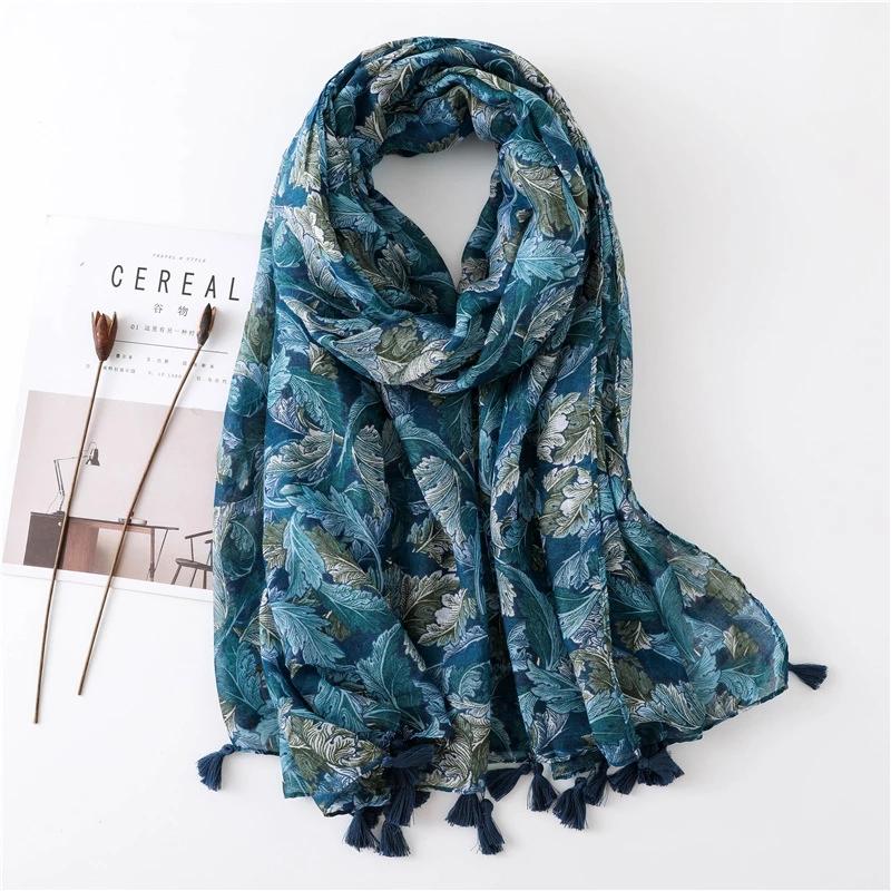Fashion Luxury Ink Painting Floral Tassel Viscose Shawl Scarf Lady High Quality Wrap Pashmina Stole Bufandas Muslim Hijab