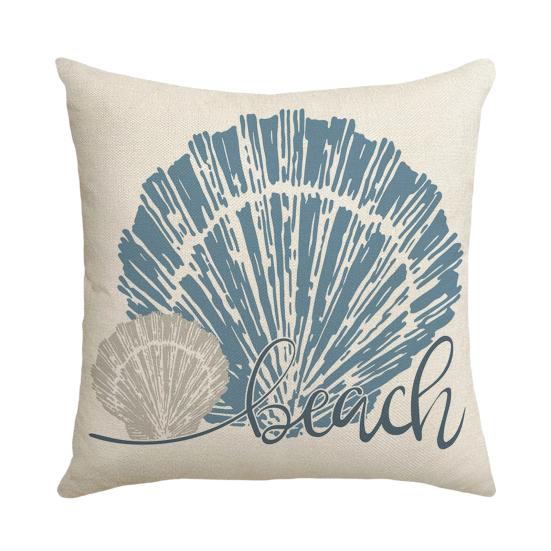Ocean Style Pillowcase, Fade Resistant Cushion Cover, with Plants Shells Design, Pillow Case for Sofa Couch Decoration