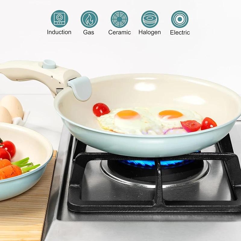 MICHELANGELO 3pcs/set Nonstick Frying Pan with Removable Handle Ceramic Coating Induction Skillets Steak Omelette Pan Oven Safe