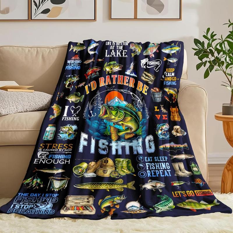 Fishing Theme Blanket Soft Throw Blanket for Living Room Couch Cozy Flannel Blankets for Boys Kids Perfect Gift for Home Decor