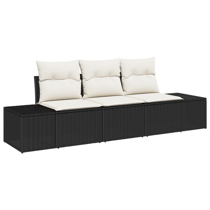 VidaXL Ensemble de Canapés de Jardin 3 Pièces avec Coussins Noir Poly Rotin 3346917