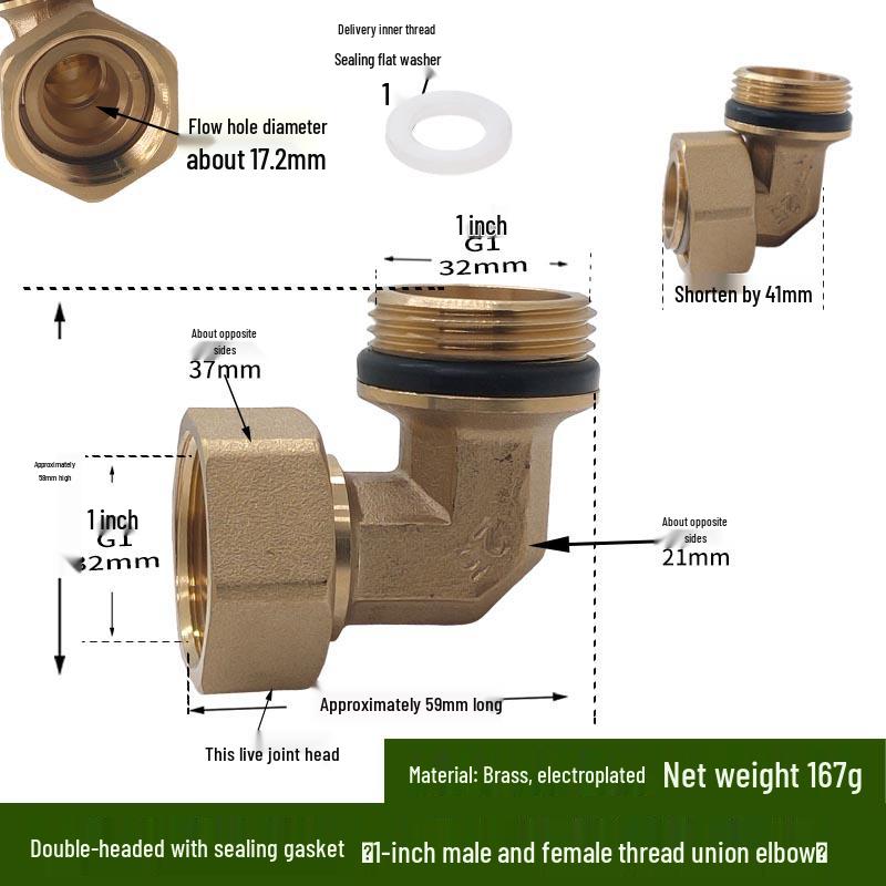 Copper Union with Inner/Outer Threads, Double Inner Thread Water Heater Connector Tee/Elbow Nipple, 46mm & 1" Thread, Different Diameters.