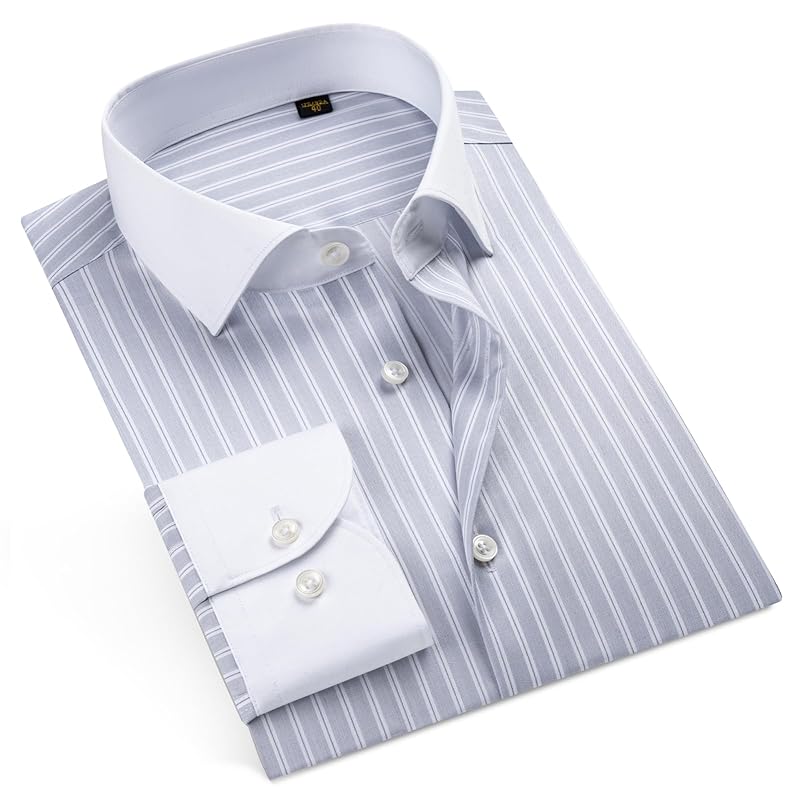 

[Enshe] shirt long sleeve men s wide stripes solid color No iron business casual ES4086(#38, gray)