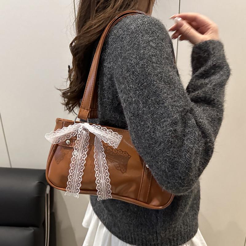 Yogodlns New Fashionable Oil Wax Leather Cylinder Handbag Women's Commuter Crossbody Bag Pure Color Crossbody Bag Retro Style