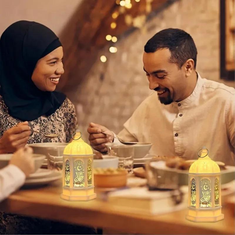 1-10PCS 2026 Ramadan Vintage Castle Lantern Middle Eastern Handheld Light Electronic Candle Decorative Ornament