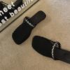 2025 summer new black hollow rhinestone flat half slippers women's spring and summer temperament bag head sandals