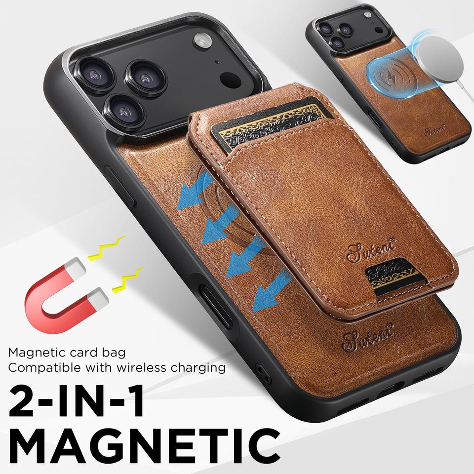 For Magsafe Case For iPhone 17 Pro Max 14 12 13 15 16 Pro Max Plus Leather Wallet Card Holder Slots Magnetic Back Cover K0026