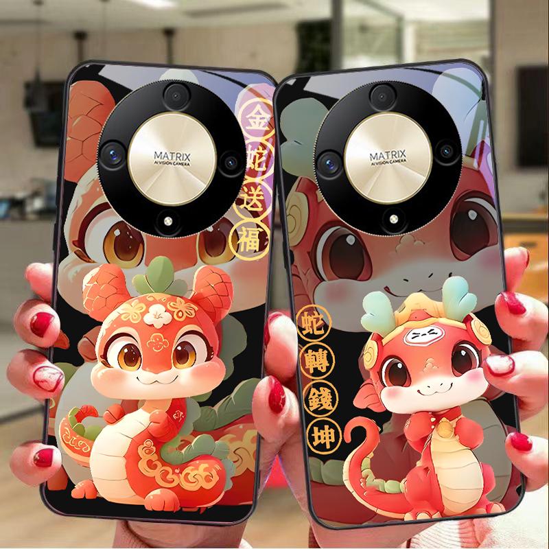 New Cartoon Snake For Honor Magic 6 50 70 90 Lite X7b 200 Pro Nova 10 Nova 5T X6 P30 Pura 70 Ultra Tempered Glass Phone Case