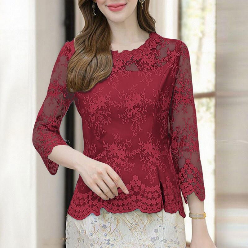 

ZANZEA Женская повседневная блузка с рукавом 3/4 и ажурными вставками