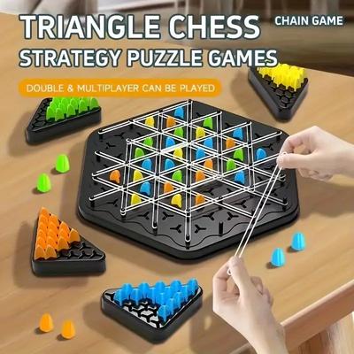 New Geometry Chain Chess Puzzle Triangle Chess Desktop Game Rubber Band Training Family Interaction Exercise Thinking Toys Gifts