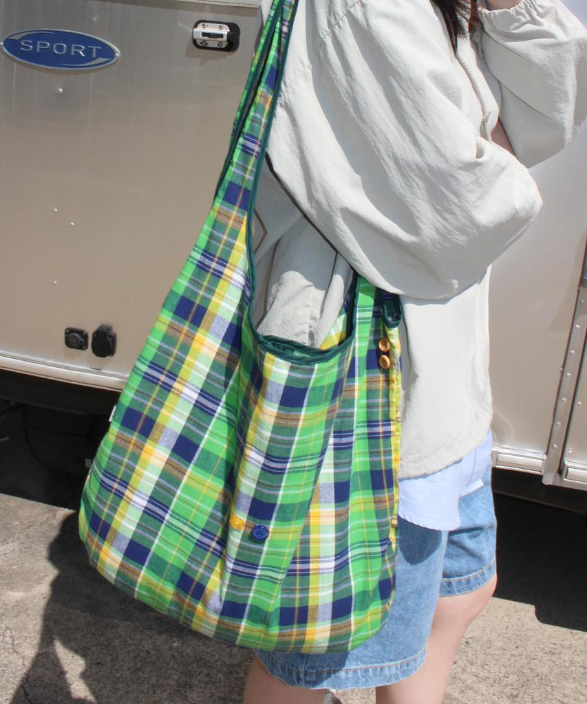 Pmco Check Button Packable Shoulder Bag (Green)