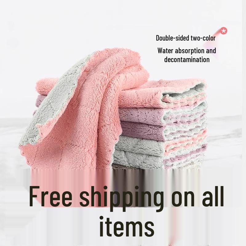 Embossed Coral Fleece Dishcloth: Soft, Absorbent, Lint-Free, Thick, Enlarged, Easy To Clean (1 Piece)