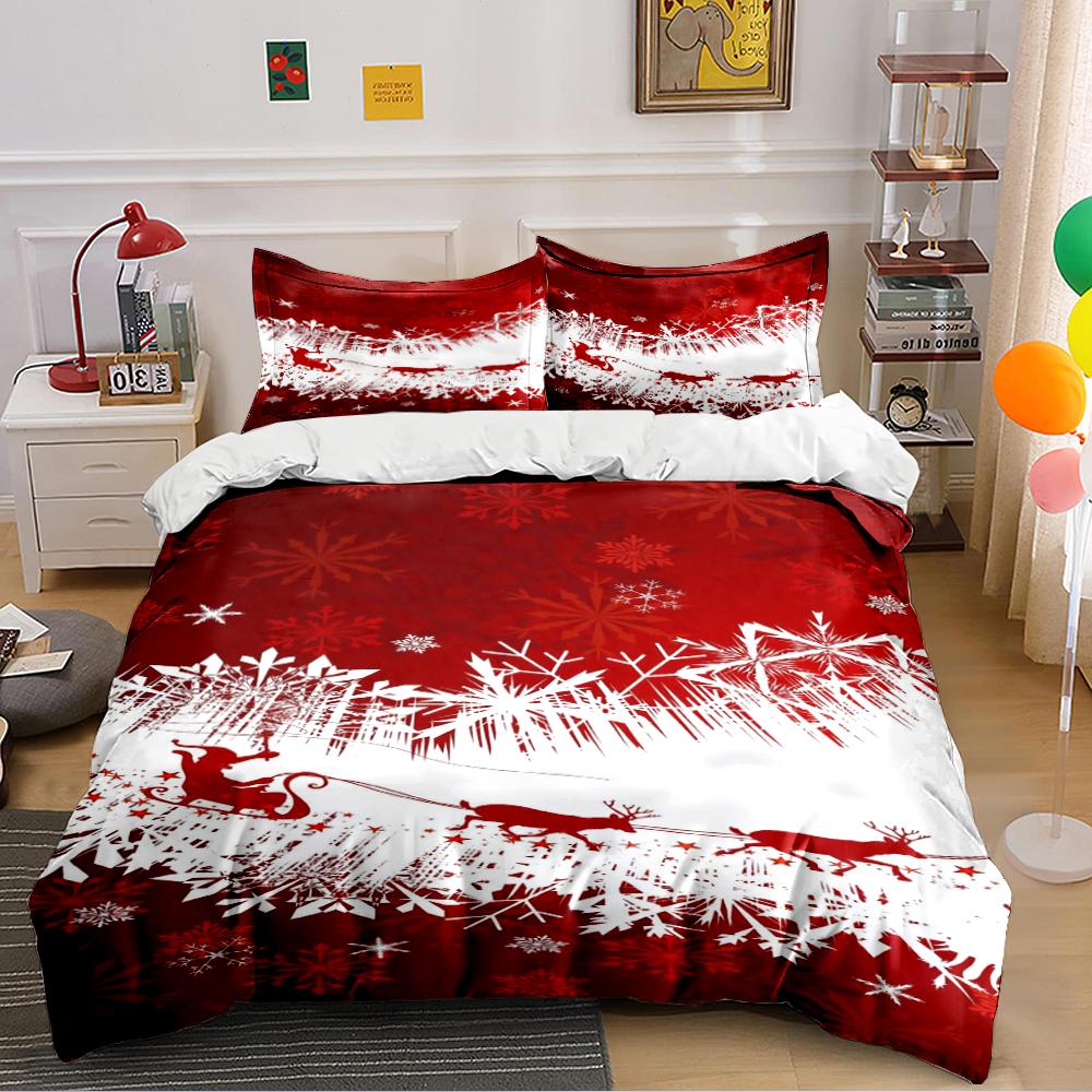 Christmas Red Snowflakes and Sleigh Set Bedding set (1 duvet cover, 2 pillowcases, duvet not included)