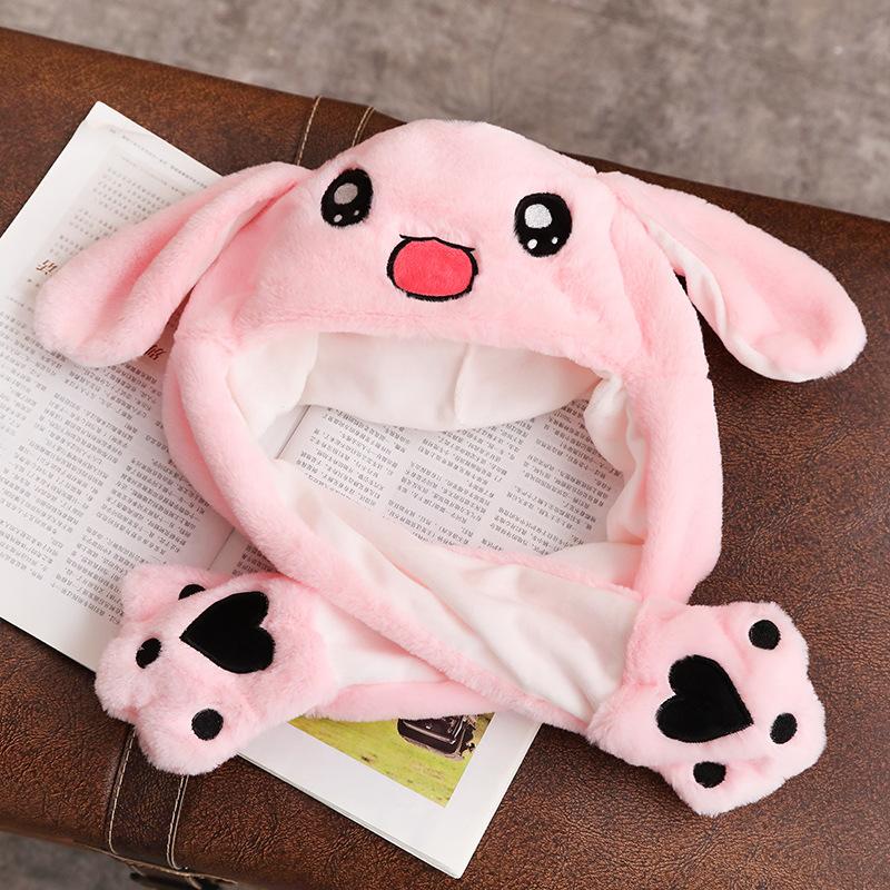 1pc 60cm Funny Rabbit Hat with Ears Moving Plush Toy Stuffed Soft Hat Doll Cute Birthday Gift FOR Kids Gir