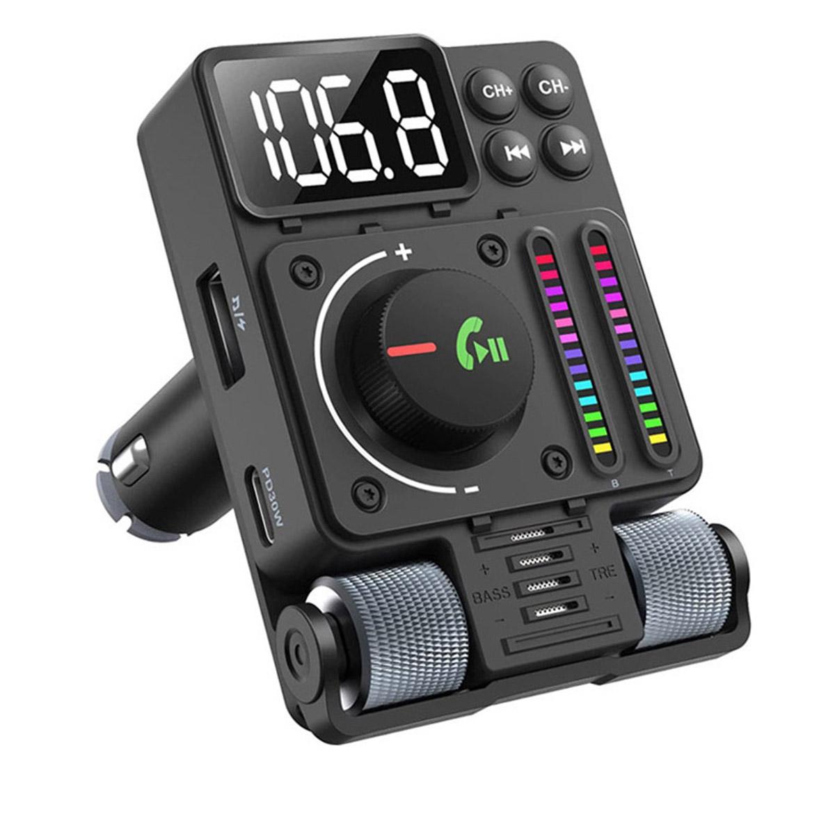 

FM-передатчик, голосовой помощник, бас, автомобильный MP3-плеер, беспроводной комплект громкой связи, автомобильное зарядное устройство Type C PD 30 Вт с функцией быстрой зарядки чёрный