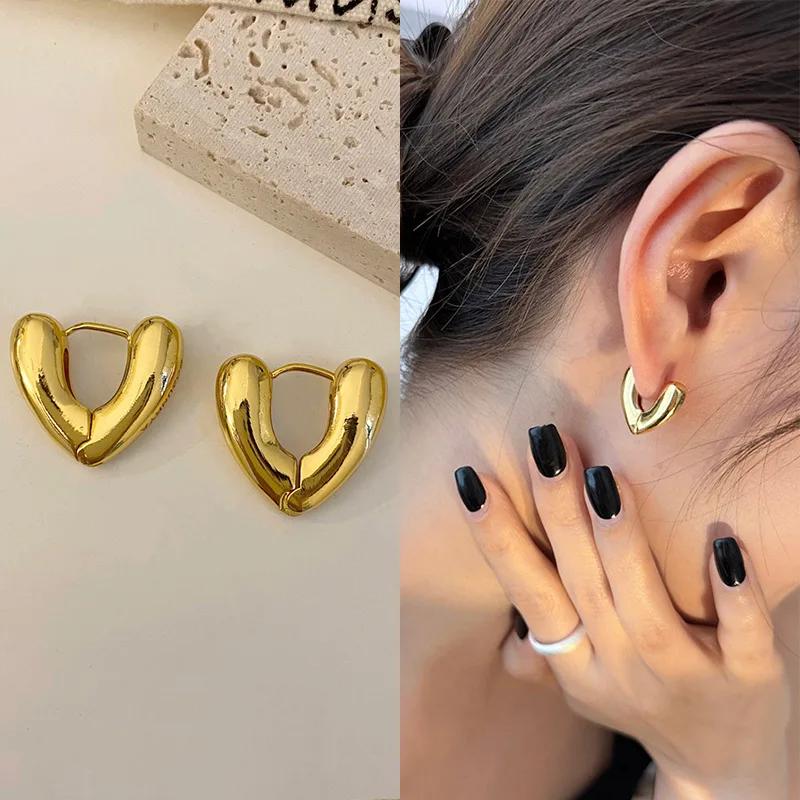 Geometric Ear Buckle Hoop Earrings for Women Girl Smooth Metal Round Circle Earring Luxury Fashion New Punk Jewelry Gifts